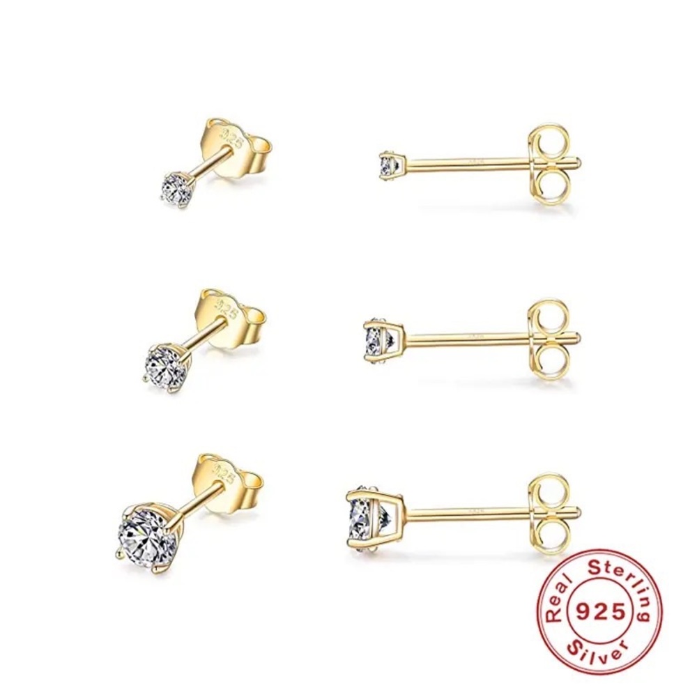🛳 3mm 0.1Ct GRA VVS1 Certified Diamond Screw-in back Sterling Gold Studs